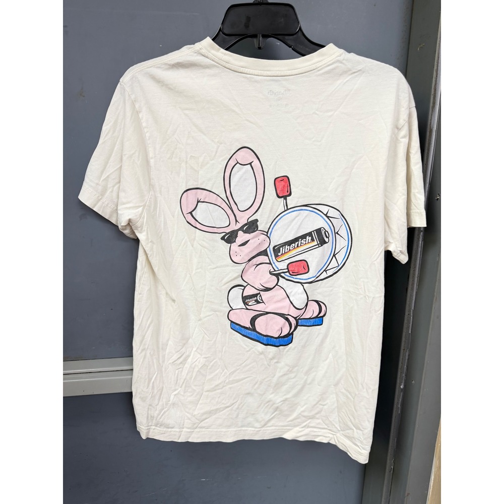 Jiberish Mens Graphic T-Shirt Medium Cream Streetwear Bunny Drummer Tee